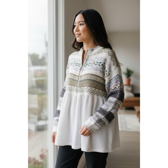 Free People Cozy Cottage Sweater in White Size Small